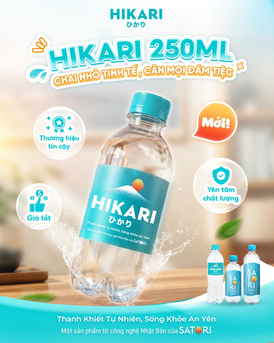 Nước suối chai nhỏ HIKARI 250ml - Nhỏ gọn, tiện lợi, chất lượng chuẩn Nhật Bản